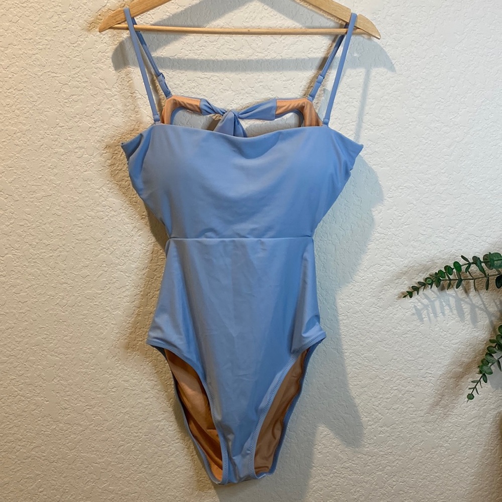 NWT J.Crew Blue Cut Out Tie Back One Piece Swim Suit